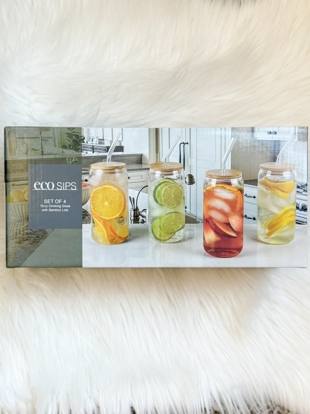 Eco Sips Set of 4 Drinking Glasses with Lids